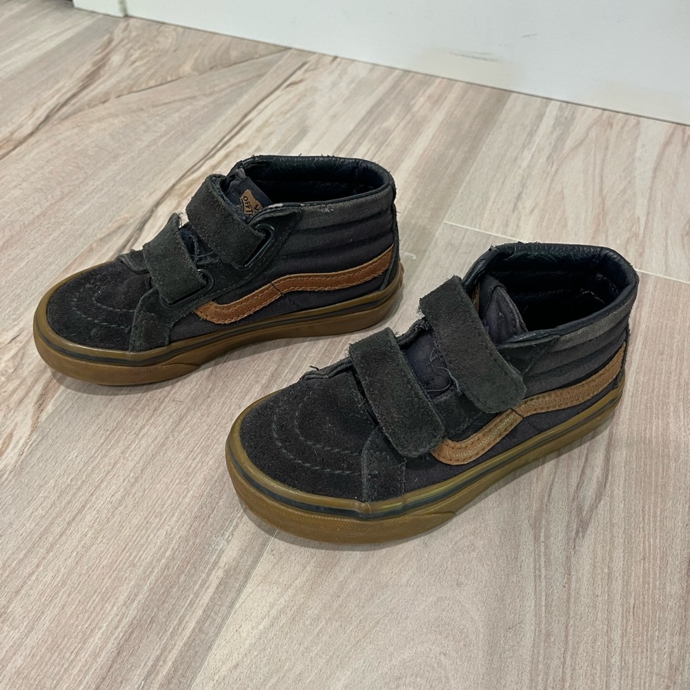 Vans Kids Black and Tan Velcro Sneakers Size 10 Toddler